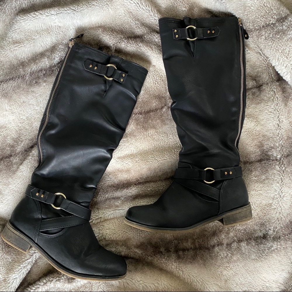 Black and Gold Zipper Boots